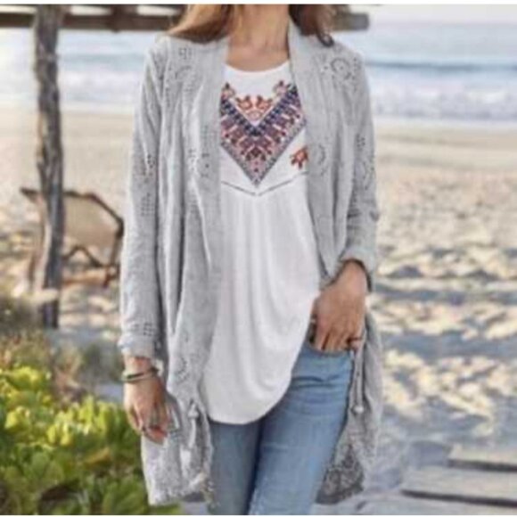 Sundance Womens Light Gray Eyelet Embroidered Open Cardigan Small (bin D197) - Picture 1 of 9
